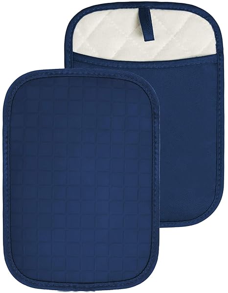 HOMWE 2-in-1 Kitchen Pot Holders and Oven Mitts, 2 Pc. Set, Steam and Heat Resistant Hand and Countertop Protection, Non-Slip Silicone Grip, Soft Insulated Interior Lining (Navy Blue)