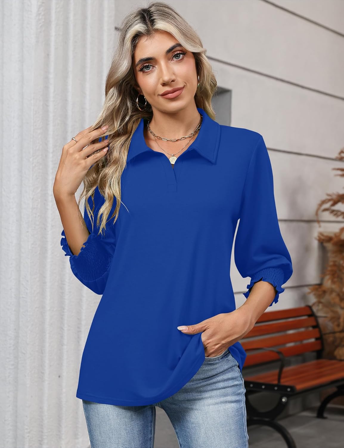 Ivicoer Womens 3/4 Length Sleeves Polo Shirts Collared Tops Business Casual Blouses Basic Tees Trendy Outfits Spring Clothes - Image 2