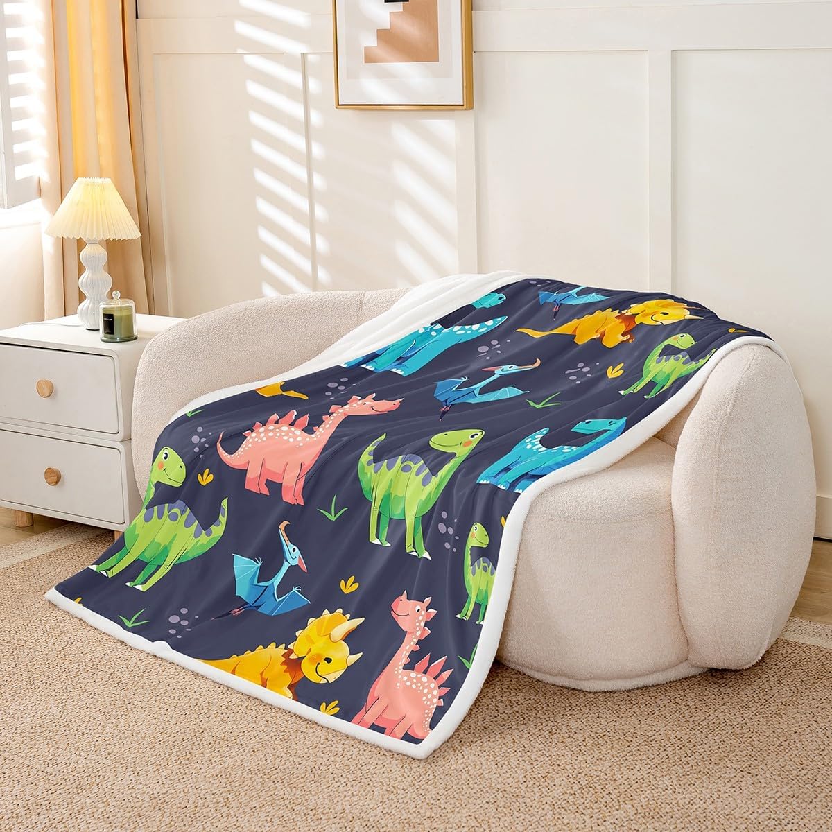 jejeloiu Dinosaur Fleece Throw Blanket Baby 30"x40" Jungle Dino Sherpa Blanket Plush Fuzzy for Bed Couch Chair Living Room, Cute Animal Print Bed Blanket Coloful for Kids Boys Girls Room Decor