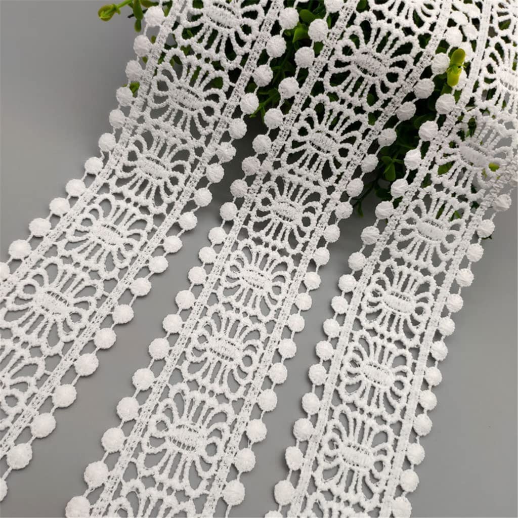 Générique 5cm 2inch évider Floral Brodé Blanc Dentelle Ruban DIY Vêtements Couture et Tissu Rideau Décoration (Couleur : Blanc, Taille : 5cm) (Blanc 5cm)