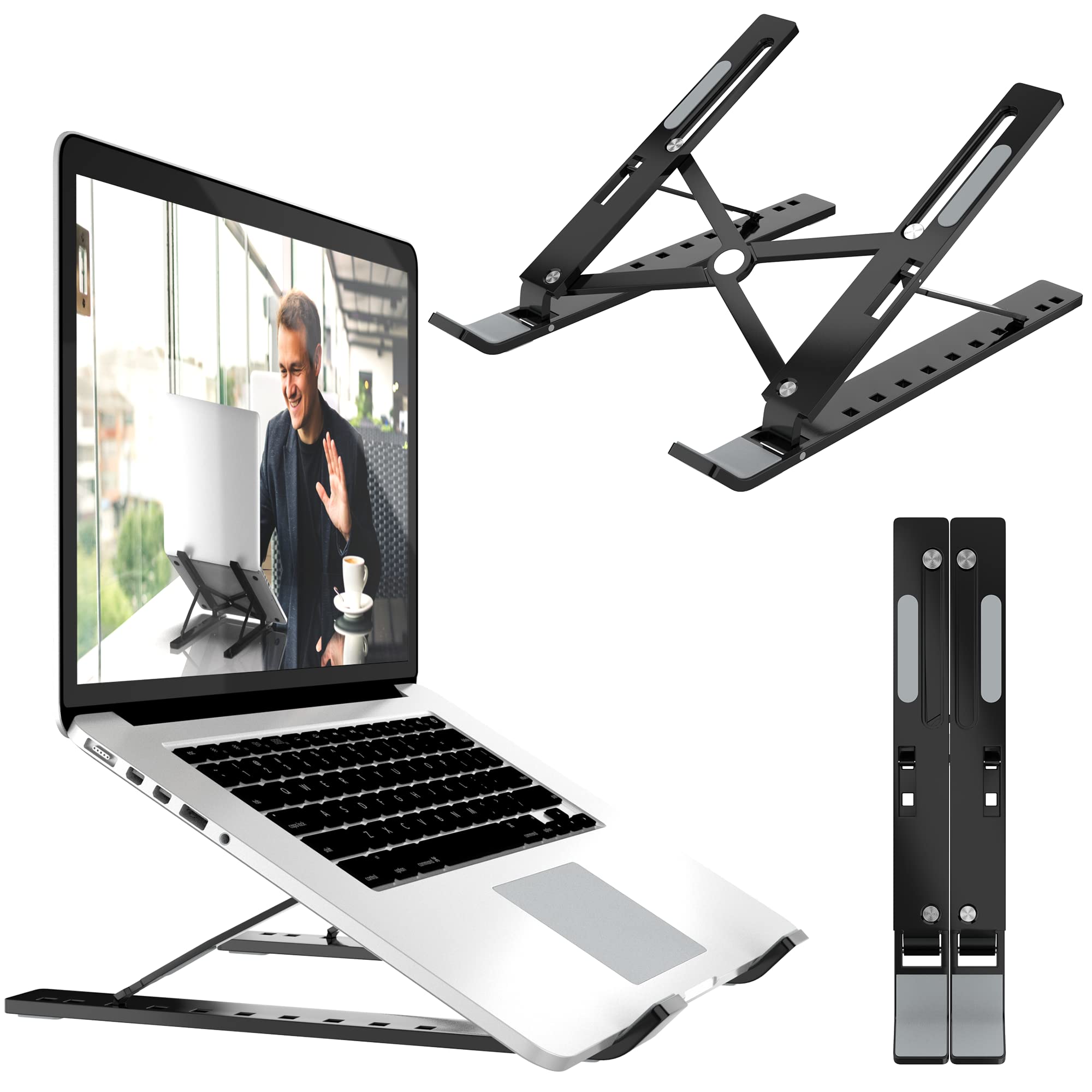 ELV DirectLaptop Stand for Desk, Adjustable Lapdesk Portable Aluminum Laptop Holder, Foldable Computer Stand 10 Angles Anti-Slip Laptop Riser Compatible with 9-15.6 inch(22.86-39.62cm) Laptops(BLACK)