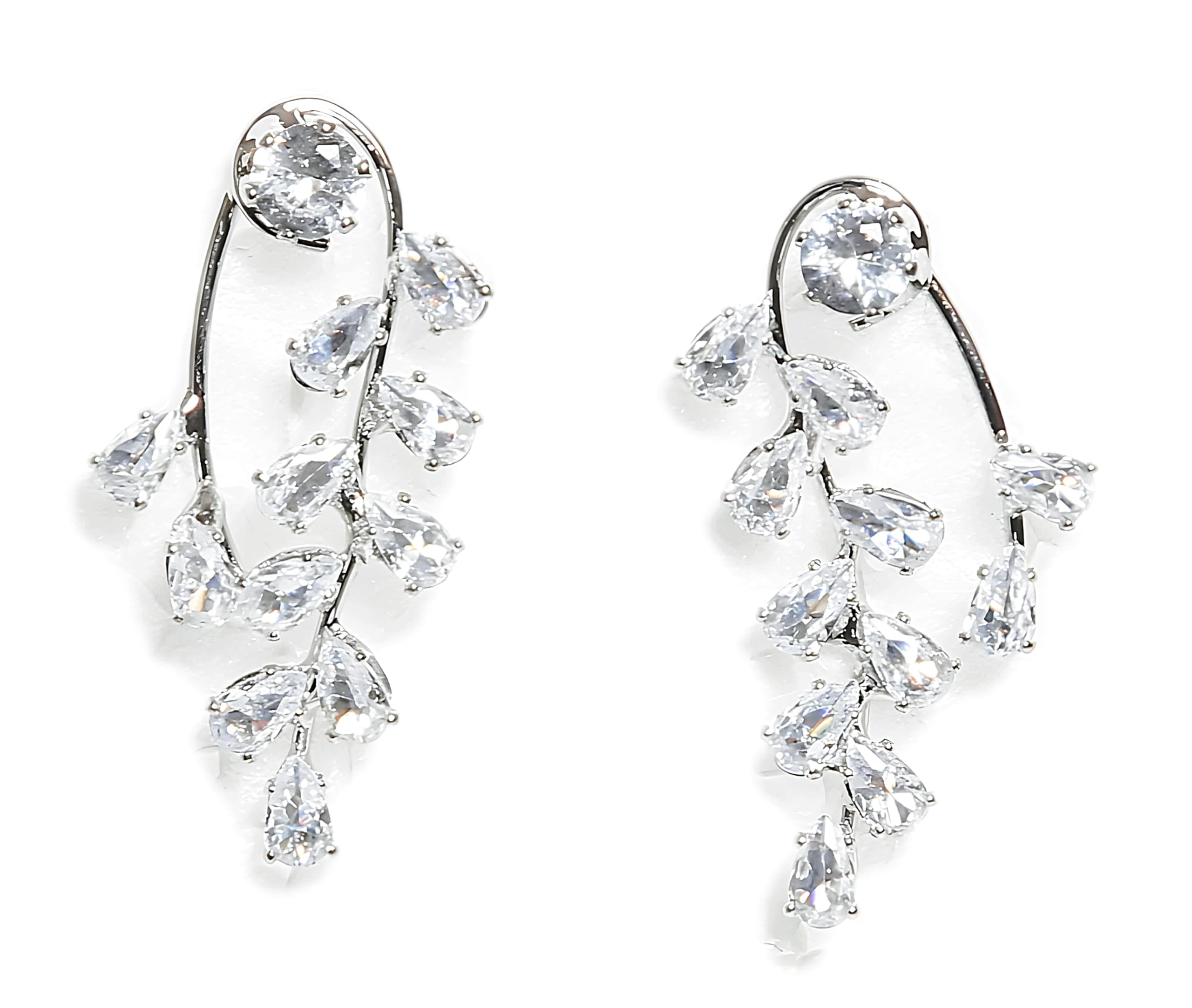 Anxvi Beautiful Latest Rhodium Plated White Stone Studded Leaf Design Earrings For Girls & Women (B0D2BC371Z) Amazon Price History, Amazon Price Tracker