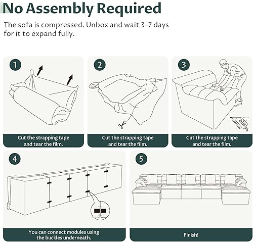Miniatura 12 de Sofá Seccional Cloud de 51", Sofá Modular Moderno con Asiento Profundo, Cómodo Sofá Individual Comprimido, Sofás Tapizados de Pana para Sala