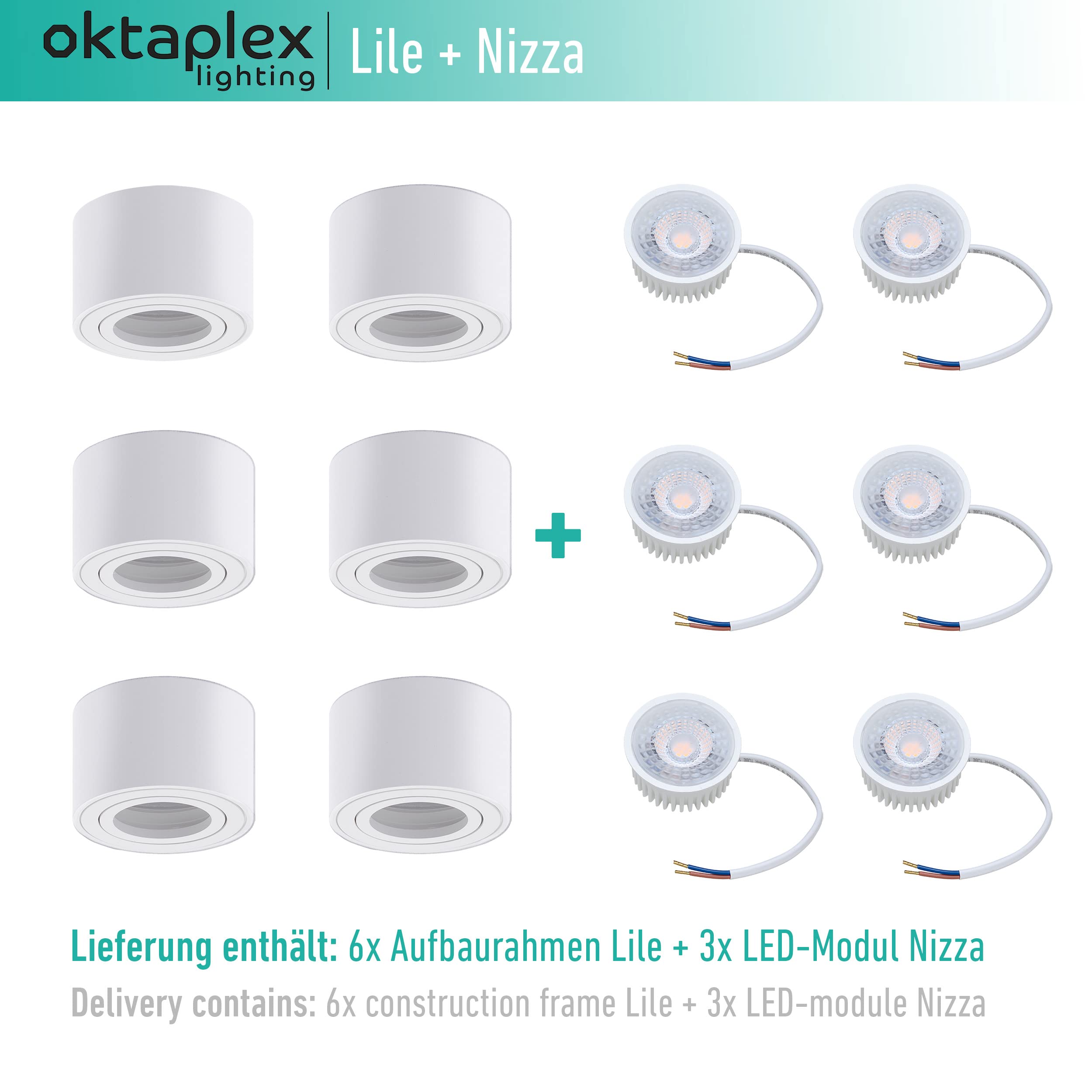 Oktaplex 6x Foco Superficie Orientable Lile Blanco Incl. Módulo LED Regulable 4,8W 230V 3000K Blanco Cálido 80x50mm Foco Interior Empotrable Aluminio