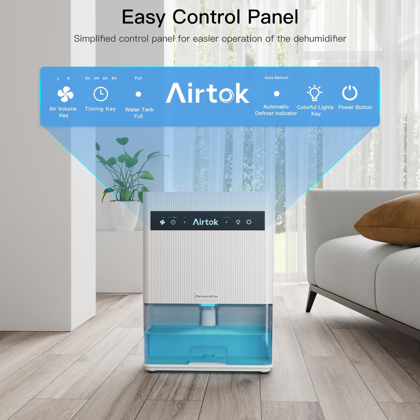 Airtok Elektryczny osuszacz powietrza 3 l, powierzchnia 350 m², cichy osuszacz powietrza z timerem, automatyczne rozmrażanie, automatyczne wyłączanie, 7 kolorów światła, do sypialni, piwnicy