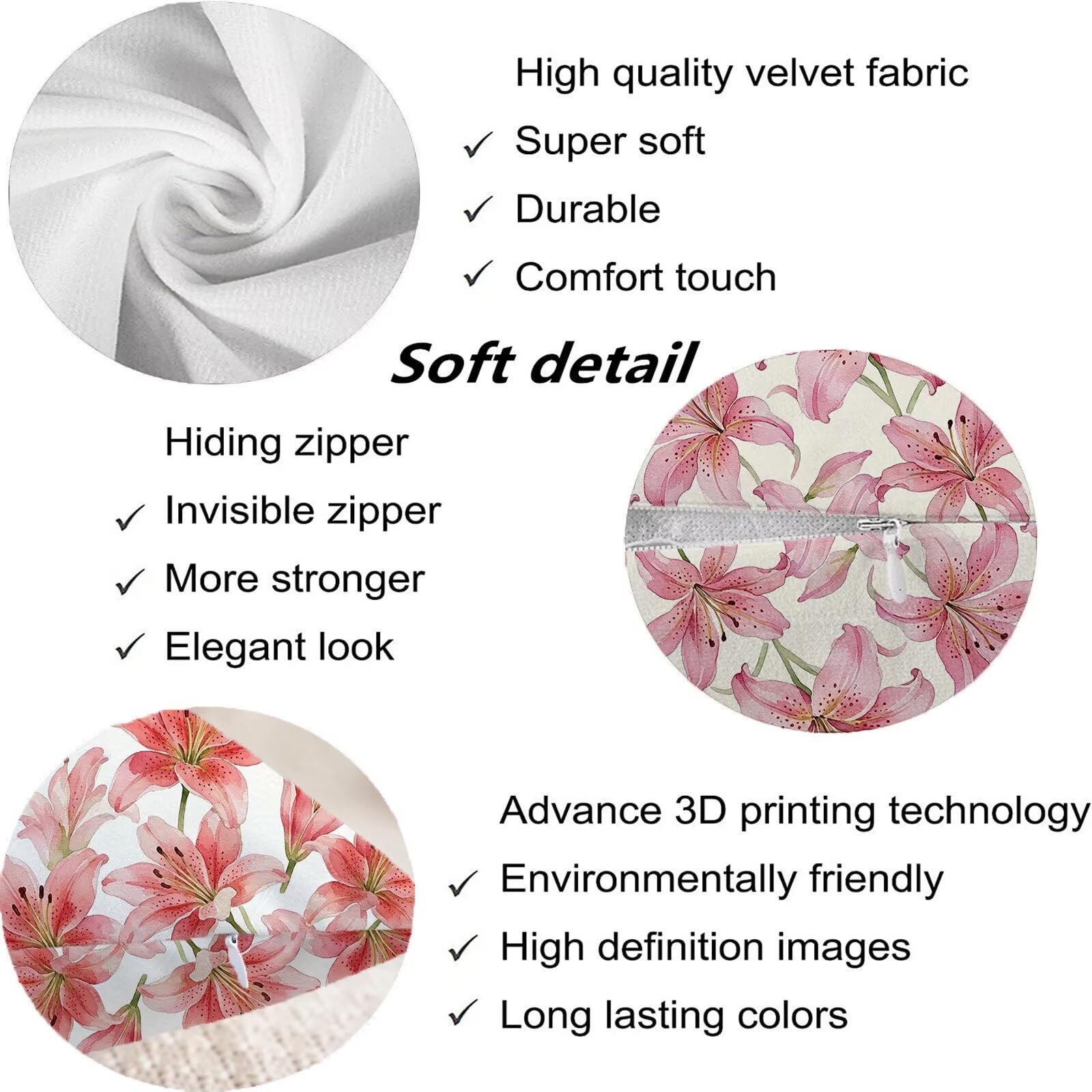 Rosa Federe Cuscini Divano 60x60cm, Cuscini da Esterno Set de 4, Cod-107 | Velour Copricuscini Decorativi Letto Arredo, per Letto, Soggiorno, Giardino, Esterno, Casa Decorazione Set di 4 Giglio