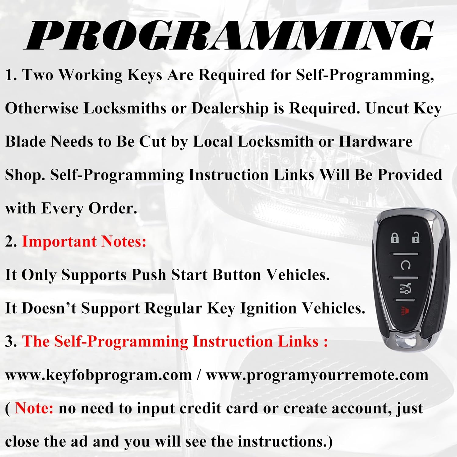 SUPALAND Key Fob Replacement Fits for Chevrolet Malibu Camaro 2016 2017 2018 2019 2020 2021 2022 2023 2024 2025 Cruze 16-19 Smart Proximity Keyless Entry Remote Start HYQ4EA HYQ4ES 13508769 433 MHz