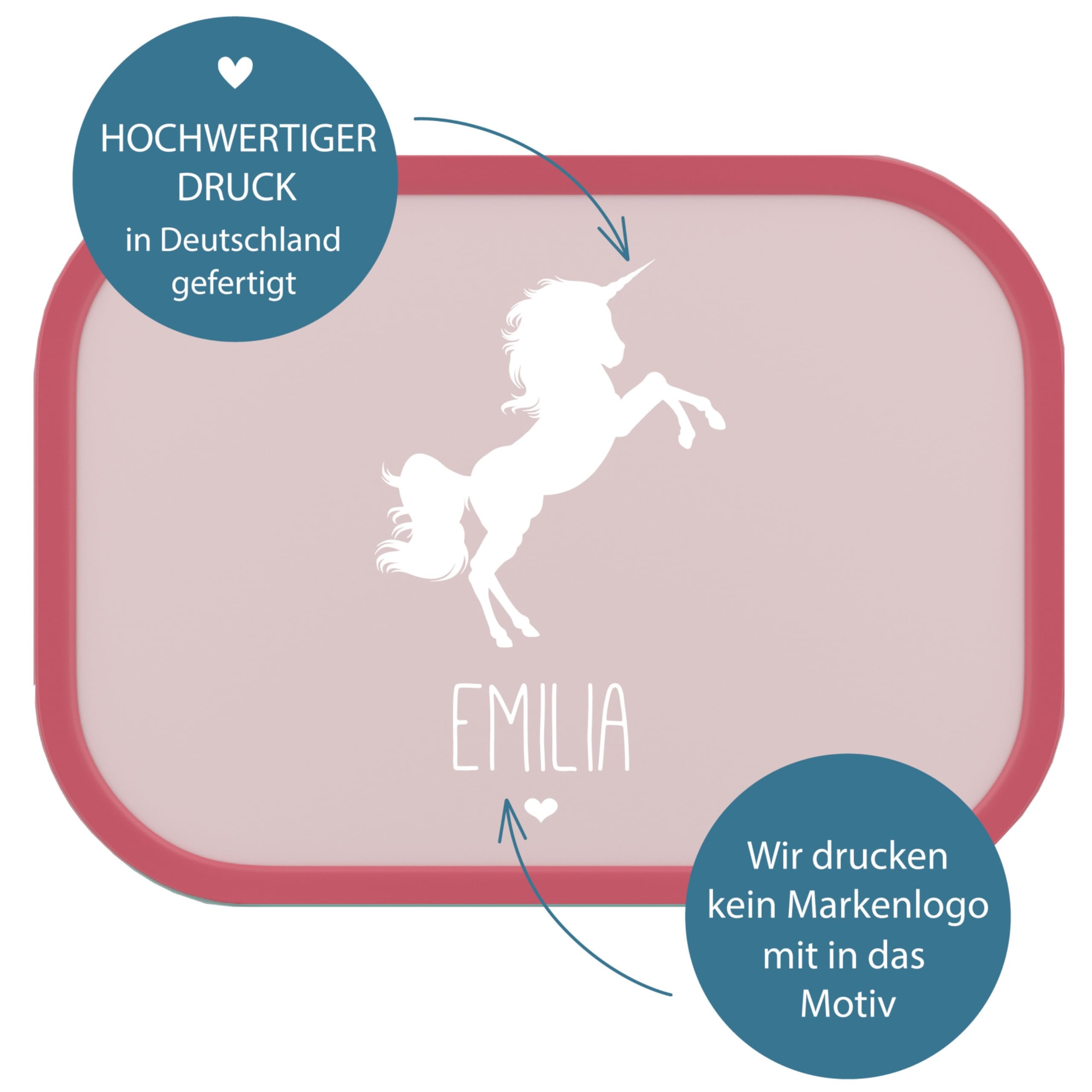 4youDesign Set: pinke Brotdose & Trinkflasche -EINHORN Silhouette- personalisiert mit Namen – inkl. Bento Box, Gabel & Pop-Up Flasche, Geschenk für Kinder (Cool Pink)