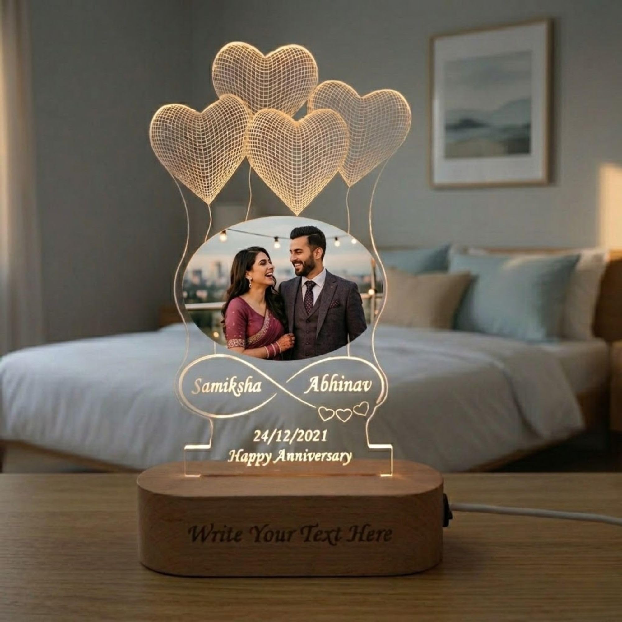 SHAYONA Acrylic Photo Lamp with Heart Balloons,Custom Couple Night Light with Name & Date,Romantic Anniversary, Wedding, Valentine Gift, Multicolor LED Table Lamp Brother Sister 1