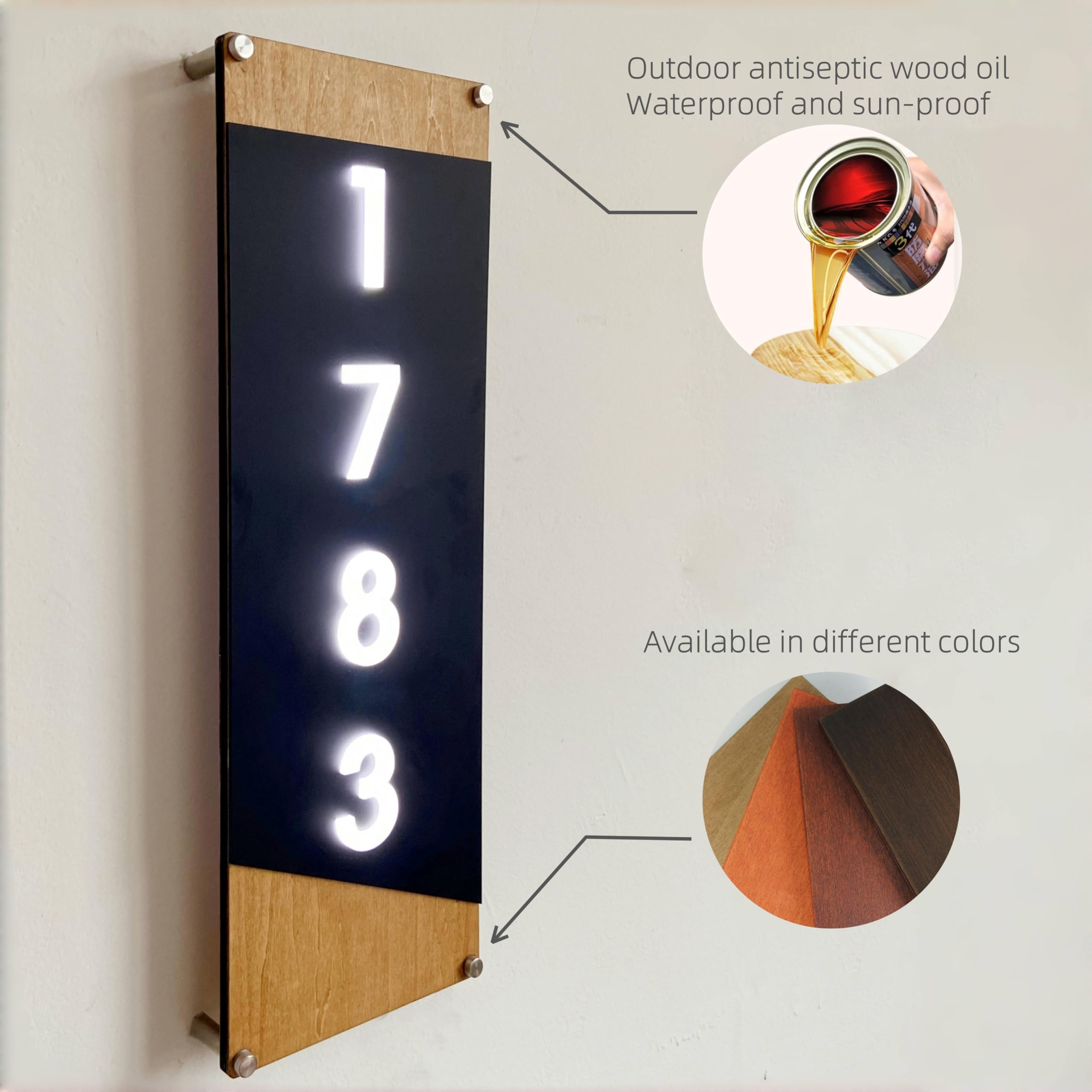Hausnummer mit LED-Licht, personalisiertes Acrylholz für den Außenbereich, beleuchtete Adressschilder für Zuhause, dekoratives Hausnummernschild, wasserdicht und langlebig