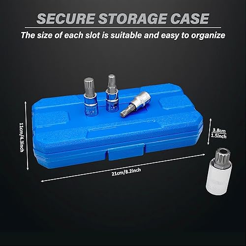 Miniatura 5 de XZN - Juego de llaves de vaso con ranura cuadrada triple, acero premium S2 y Cr-V Juego de 10 piezas M4 - M18 Estuche de almacenamiento mejorado..