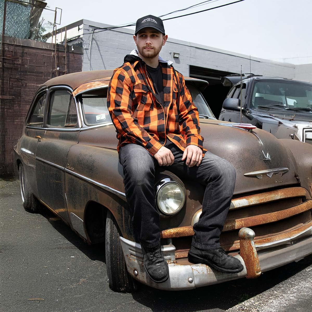 NexGen Herren MNG11642 Flanell, langärmelig, Orange/Schwarz