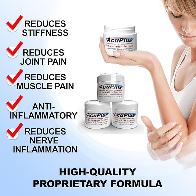 AcuPlus - Advanced Pain Relief Topical Anti Inflammatory Cream to Soothe Muscle & Joint Pain - Arthritis, Bursitis, & Tendonitis - Fast-Acting Formula with Natural Ingredients - 2 oz. Each, Pack of 3