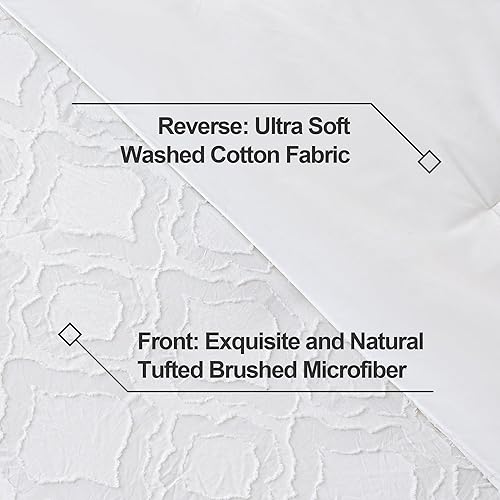 Miniatura 6 de Andency - Juego de edredón con tul color blanco boho, tamaño matrimonial (79 x 90 pulgadas), 3 piezas, cama de estilo rústico floral texturizada,