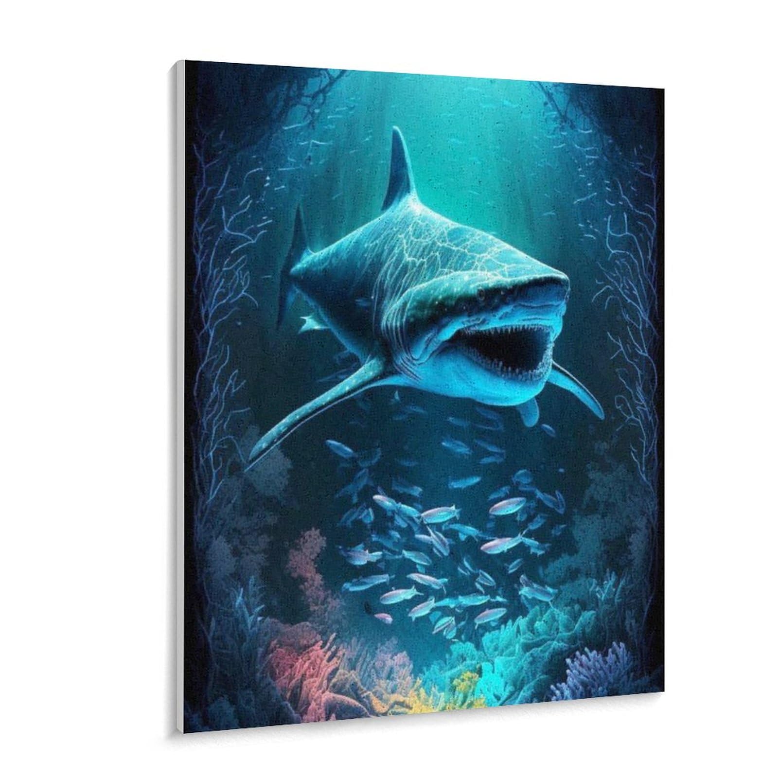 波とサメの油絵