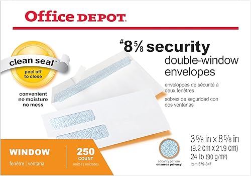 Miniatura 4 de Office Depot Sobres de doble ventana, 8 58 pulgadas (3 58 pulgadas x 8 58 pulgadas), blanco, autoadhesivo, caja de 250, 77159