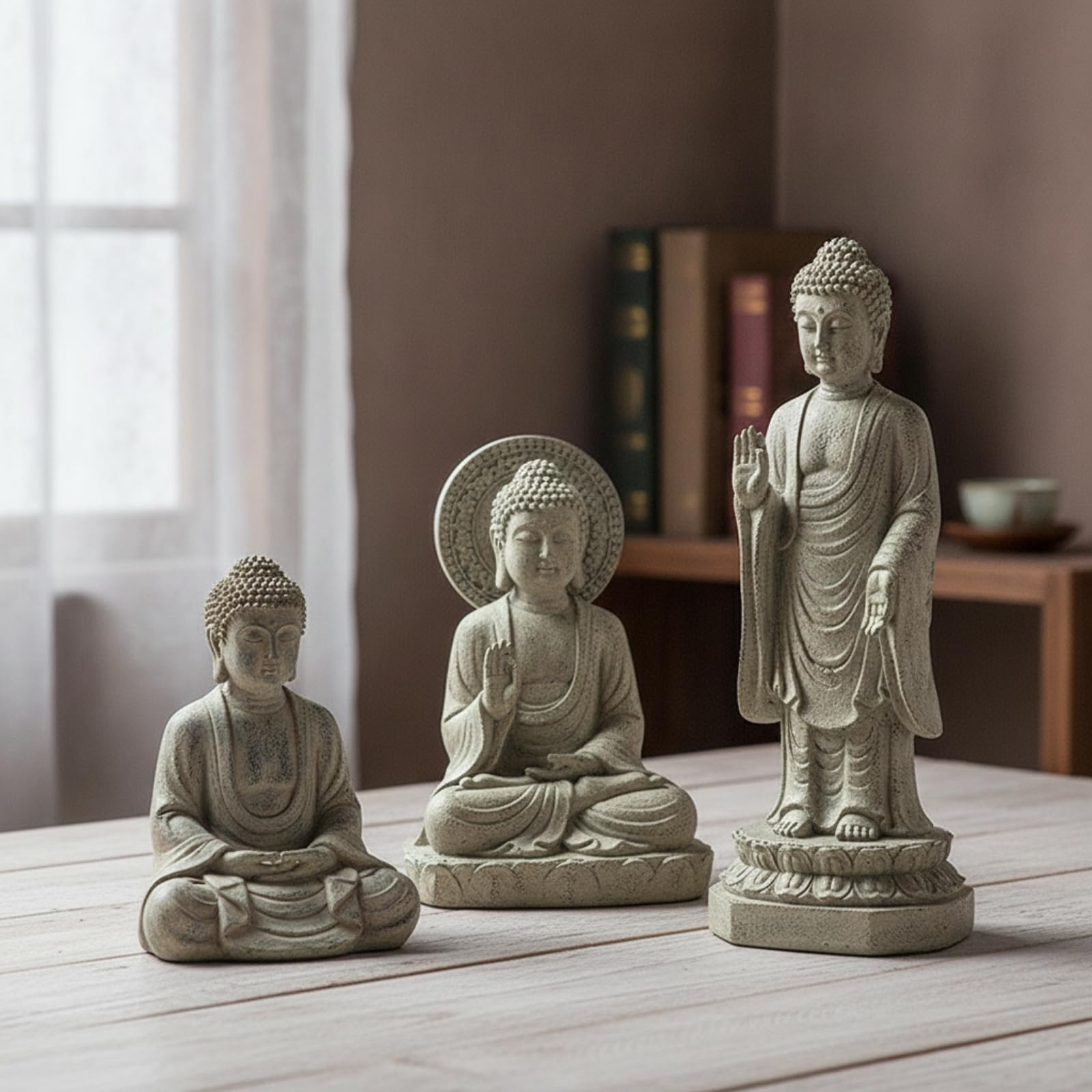Statua di Buddha in Resina Spirituale Statuetta di Buddha Elegante Statuetta in Resina per Meditazione, Statua Del Buddha Con Gesto Di Insegnamento Spiegazione