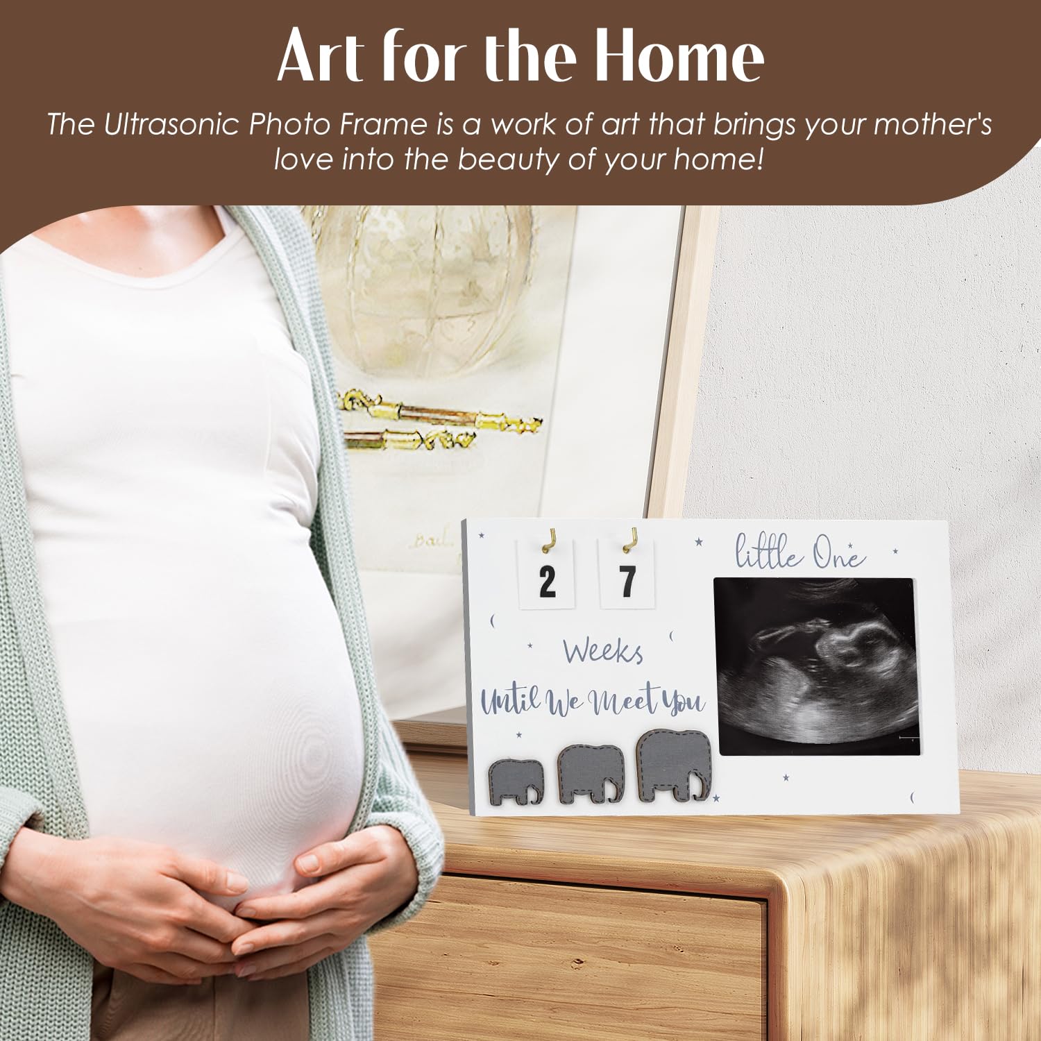 Tissting Baby Scan Photo Frame 9 x 5in Solid Wood Sonogram Picture Frame with Countdown Calendar, Baby Ultrasound Photo Frame for 3 x 4in Photos - Image 4