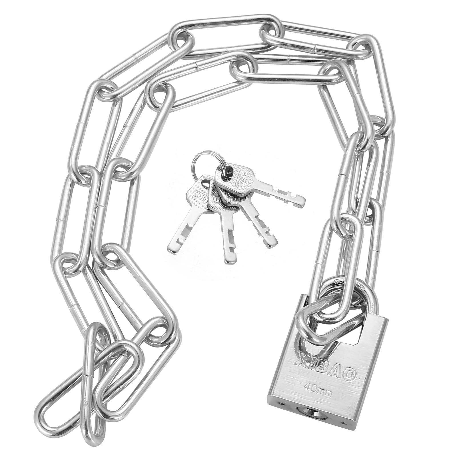 Stainless Steel Security Chain with Padlock, 1 Meter Motorbike Chain Lock, Heavy Duty Metal Chains, High Security Bicycle Lock Links and Locks for Motorbike Bicycle Scooter Gate Motorcycle Door