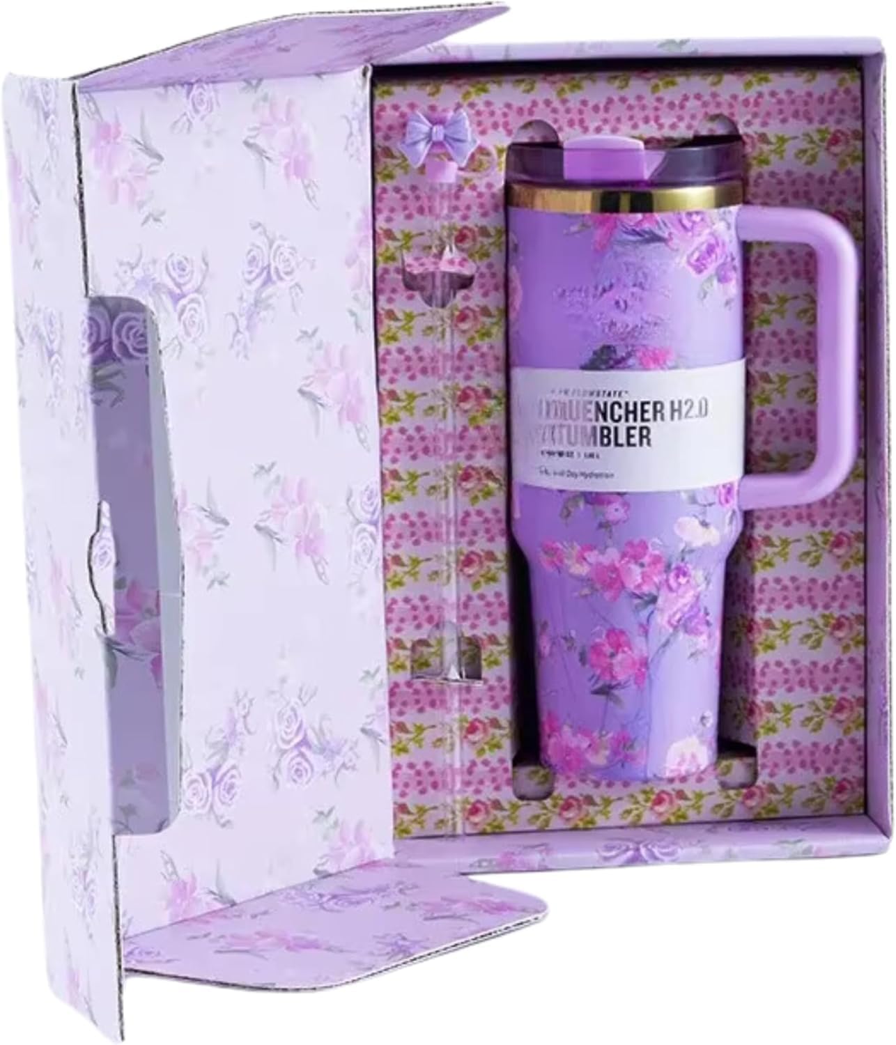 Love S.h.a.c.k Fancy Quencher Tumbler 40 oz Quencher H2.0 with box.40oz Tumbler with Handle,Double Wall Vacuum Reusable Stainless Steel Insulated With Leak Proof lid Straw Gift (1, Purple, 40oz)