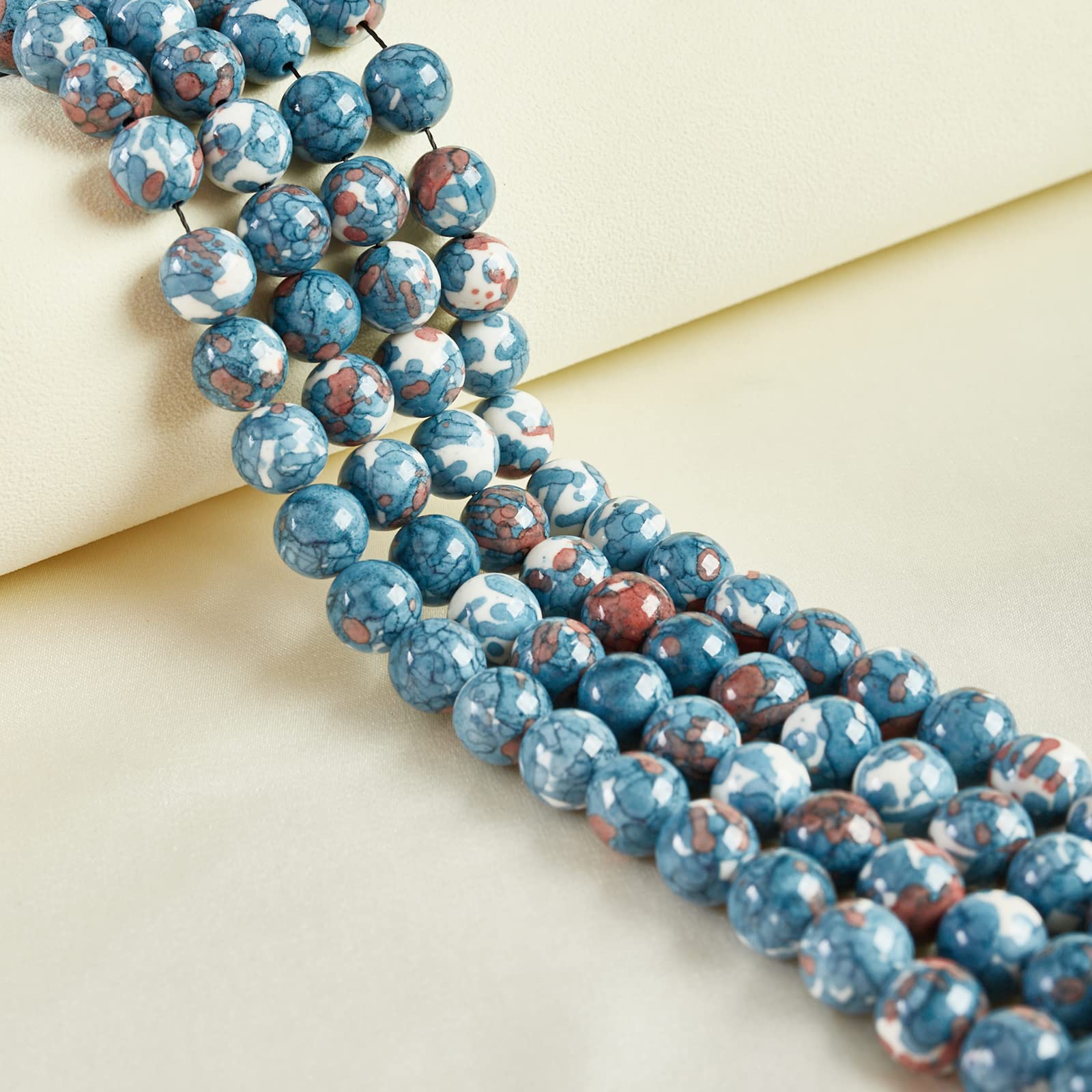 35pcs 10mm Natural Blue Rain Flower Beads Gemstone Beads Round Loose Beads for Jewelry Making