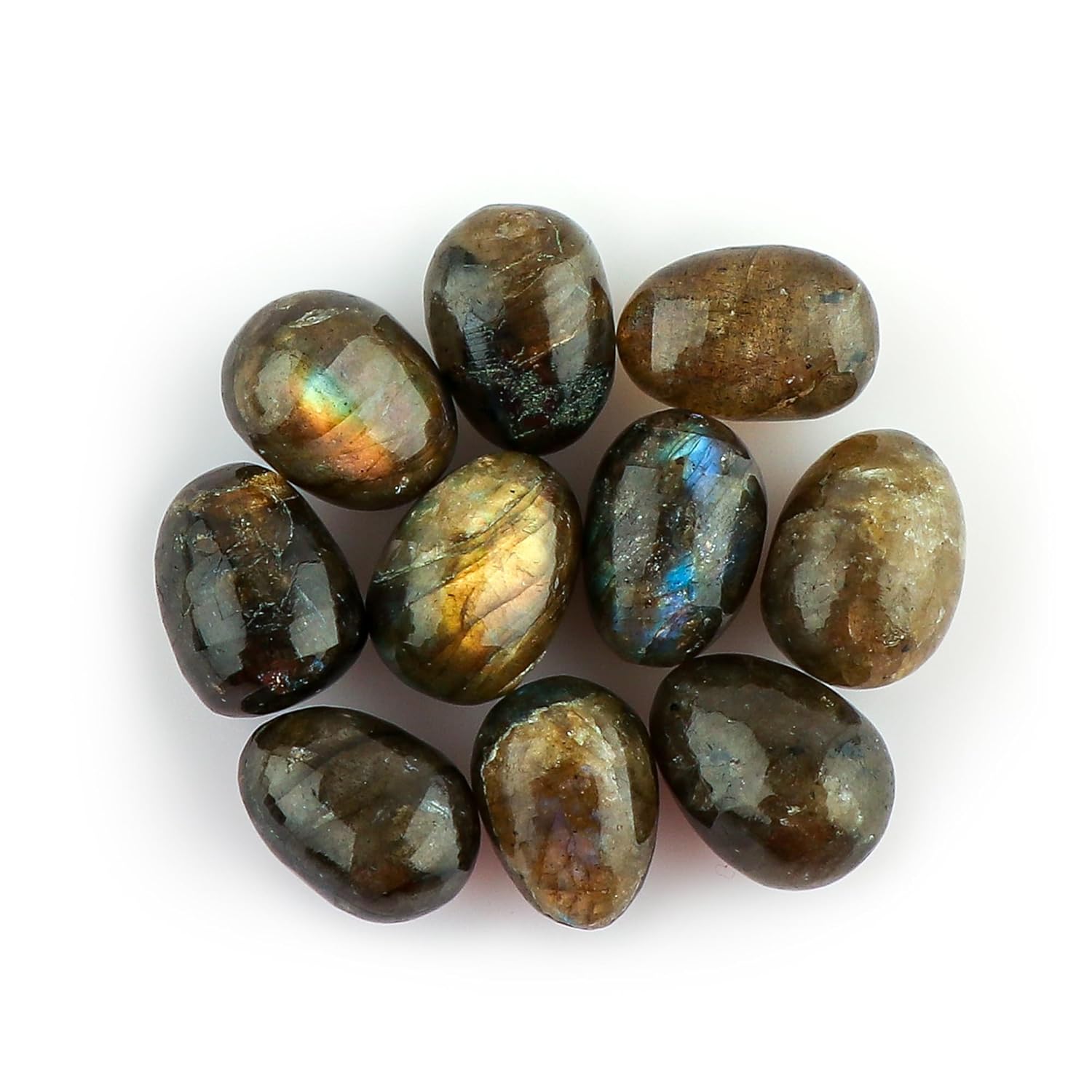 CRYSTALIS 10pcs Natural Labradorite Eggs 10mm+, Loose Gemstone, Wholesale Bulk Cabochons, Jewelry Making Supply, Chakra Healing Polished Stones, Wire Wrapping, DIY, Gem Collection