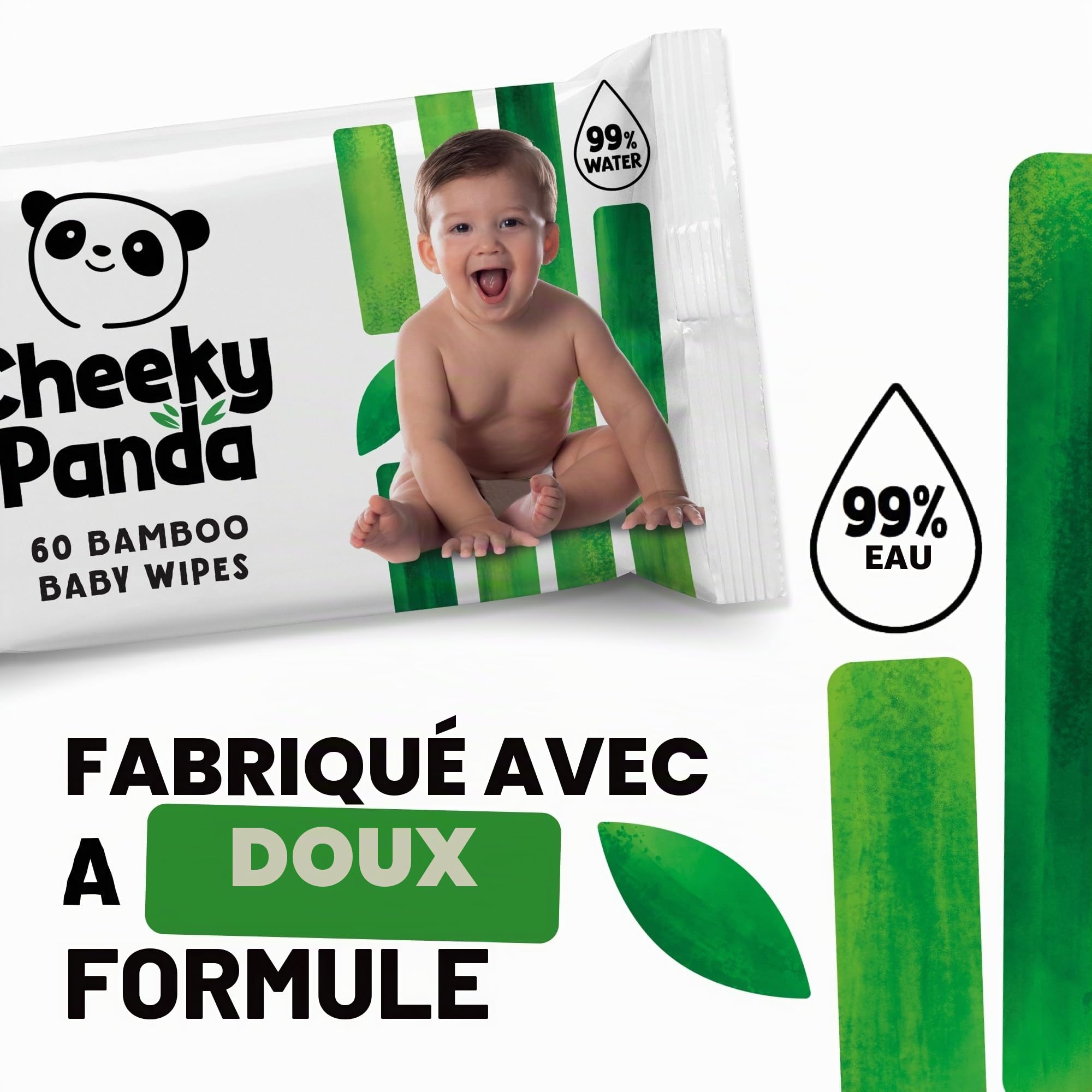 The Cheeky Panda Lot Lingettes Bébé – 720 Lingettes (60 Lingettes x 12 Paquet) | 99% d'eau pure | Sans Parfum