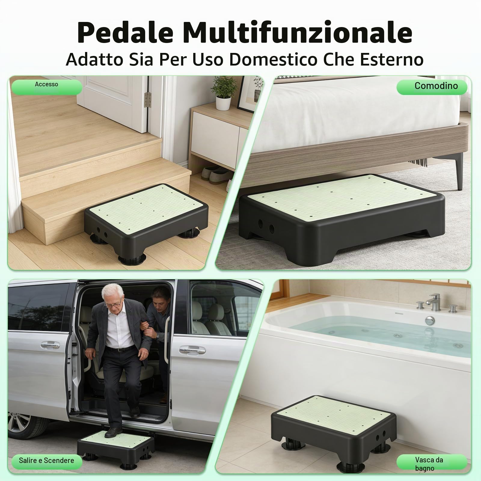 Sgabello di Supporto Mezzo Gradino, Gradino Antiscivolo per Anziani, max. 250 kg, 42 * 32 cm, sgabello per uso Interno ed Esterno per Anziani, Doccia, Vasca da Bagno, Auto