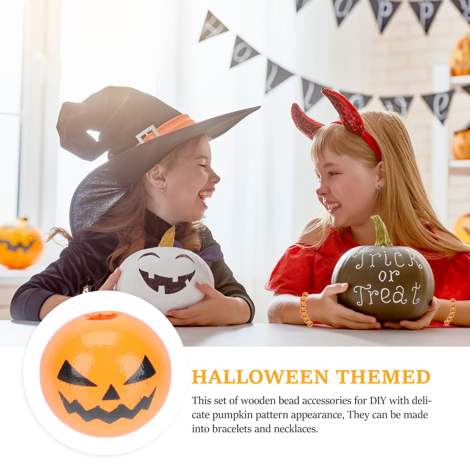Uonlytech 600 Holzperlen mit Festivalmotiven Halloween Party Kürbis