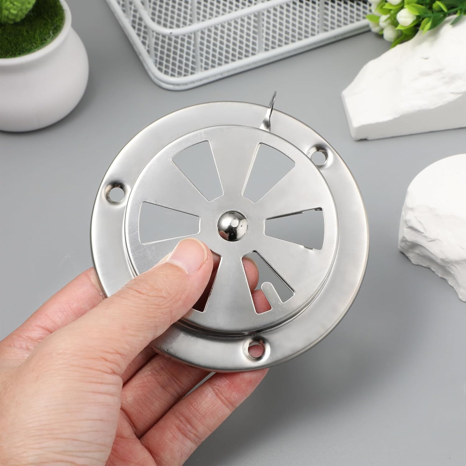 Hemobllo BBQ Smoker Air Vent - 3.7 Inch Stainless Steel BBQ Air Vent Damper Pinwheel Grill Vent Exhaust Vent Stove Air Vent Damper Thermostat Air Vent Replacement Parts, Silver
