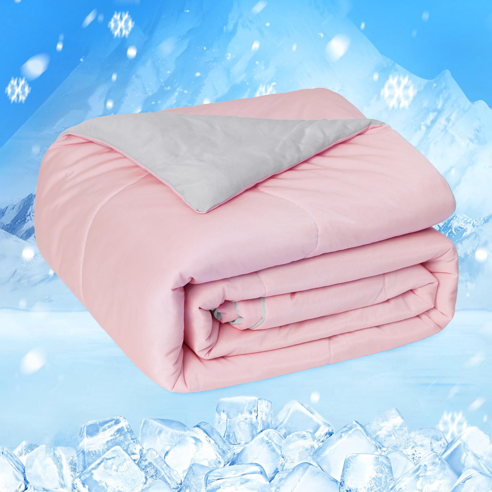 HOMFINE Cooling Comforter Japanese Double-Sided Arc-Chill Cold Tech Fabric Cooling Blanket for Night Sweats Hot Sleepers, Q-Max 0.45 Soft Breathable Silk Smooth Lightweight Pink Summer Comforter King