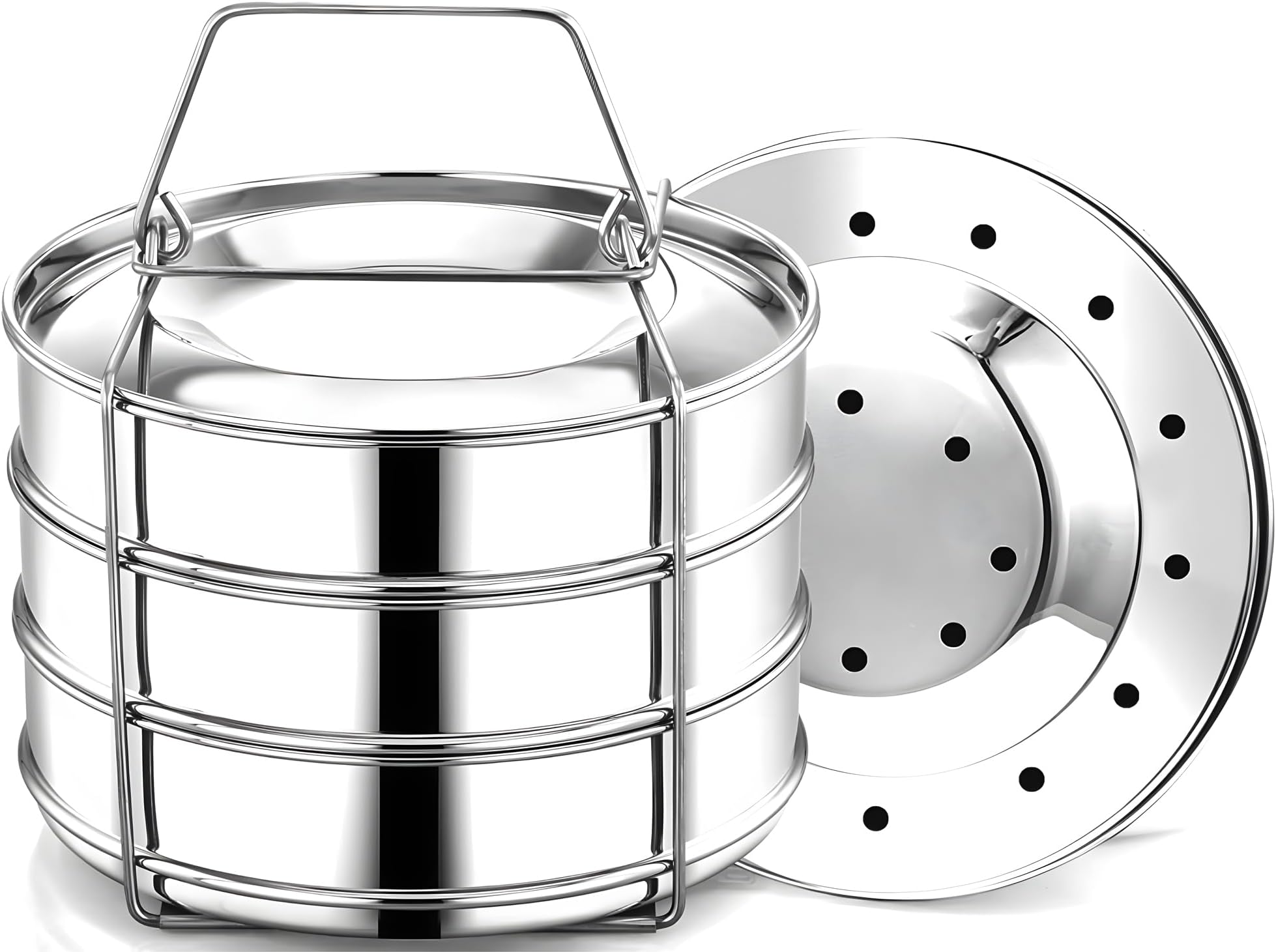 Stainless Steel 3 Tier Stackable Steamer Inserts - Compatible with Instant Pot in Pot Accessory 6 qt, Cheesecake Lasagna Pans, Pressure Cooker Accessories, Cook 3 Dishes at a time