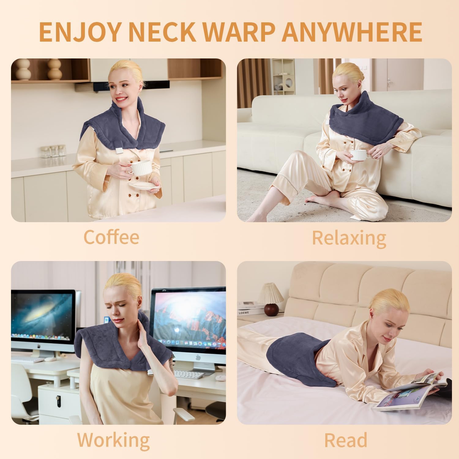 Heating Pad for Neck and Shoulders and Back Pain Relief, Weighted Heat Pad with Dry&Moist Heat, Neck Heating Pads 4 Heat Settings, Auto-Off, Gifts for Women Men Mom Dad, 19'' x 22'', Grey