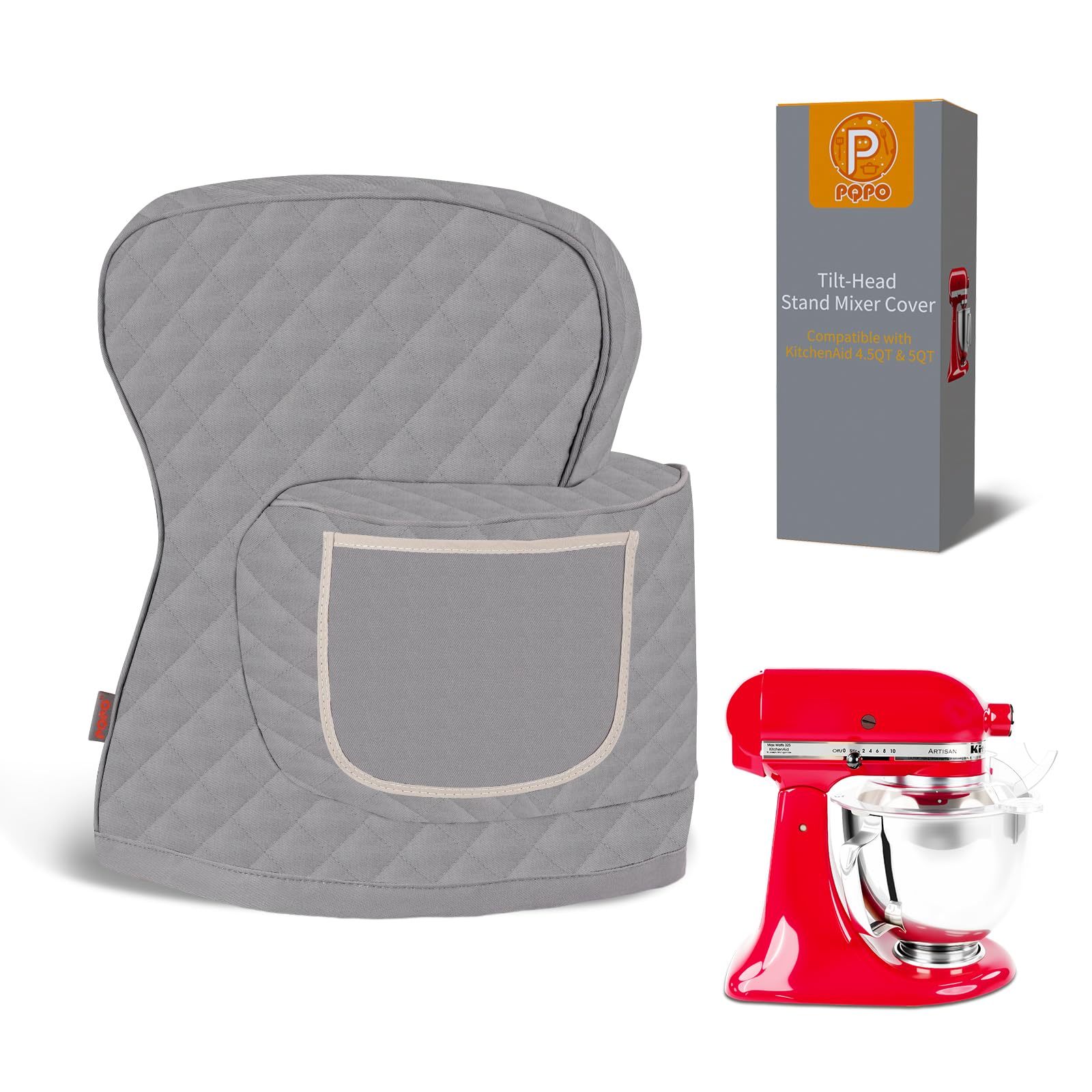 Stand Mixer Cover Compatible with Tilt Head Mixer with Storage Bag(Gery)