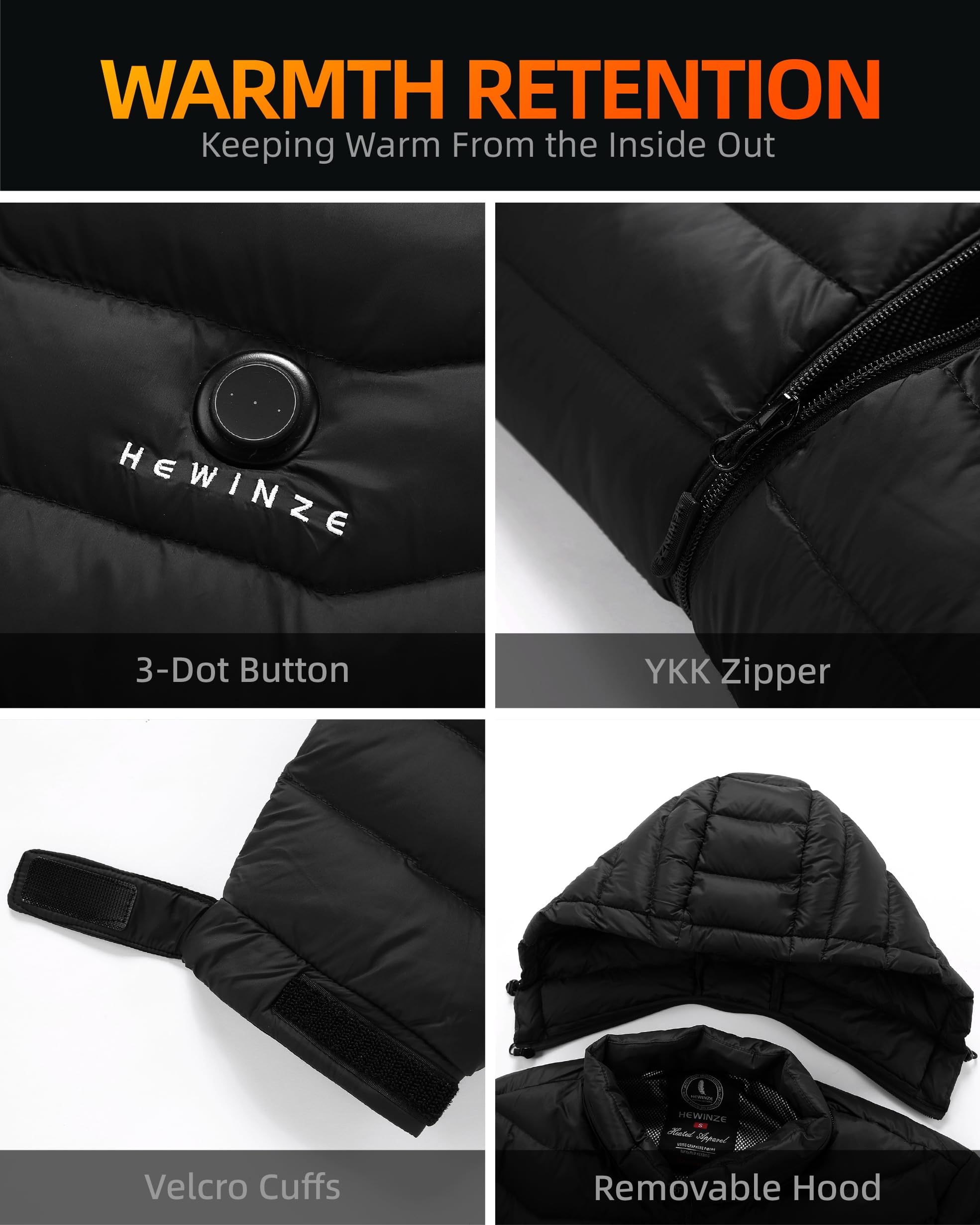 HEWINZE Veste Chauffante Femme avec batterie incluse,Manteau Chauffante Femme avec capuche pour L'hiver, la Chasse, L'extérieur, le Camping, Ski Équitation.