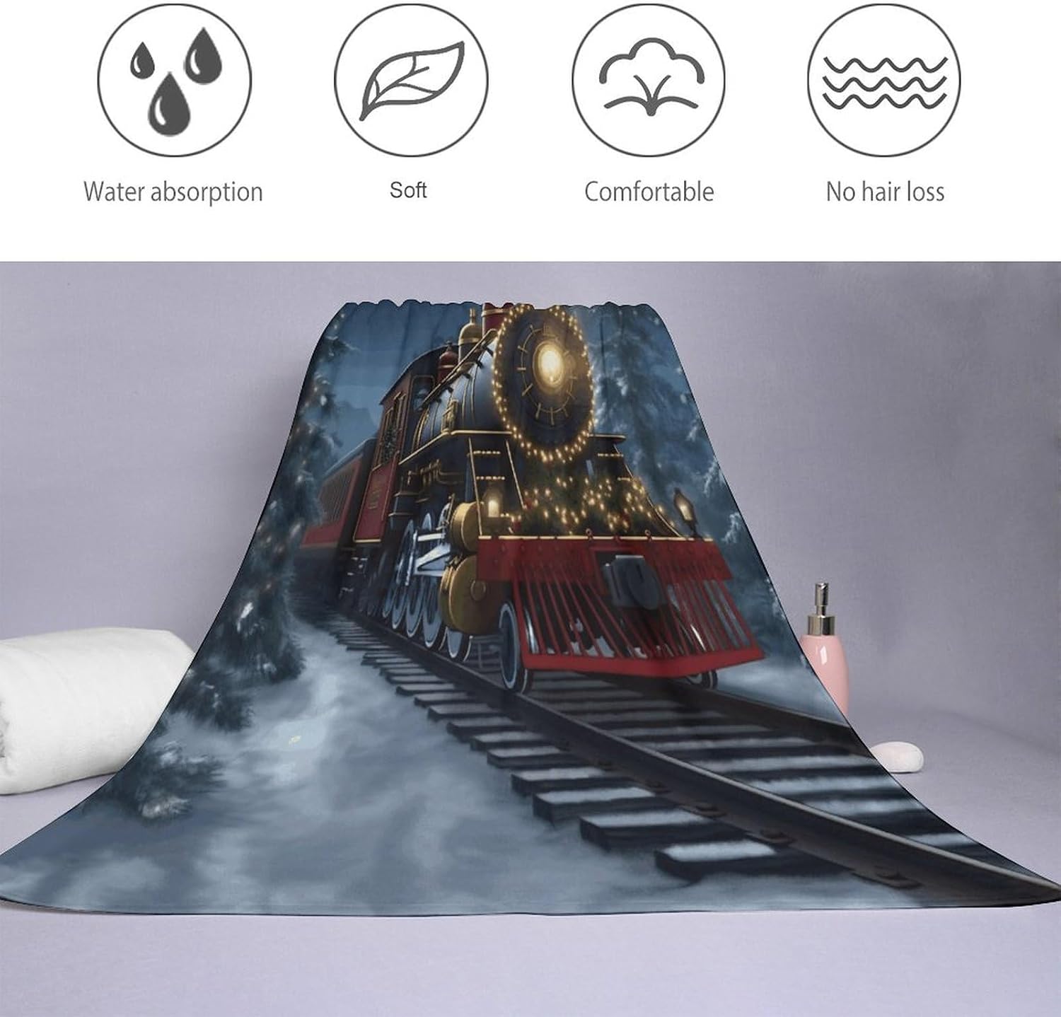 Christmas Train Towel Vacation Accessories Essentials Soft Lighterweight，Bath Towel for Adults Women Men，Bath Towels Gift for All Occasions, Machine Washable.