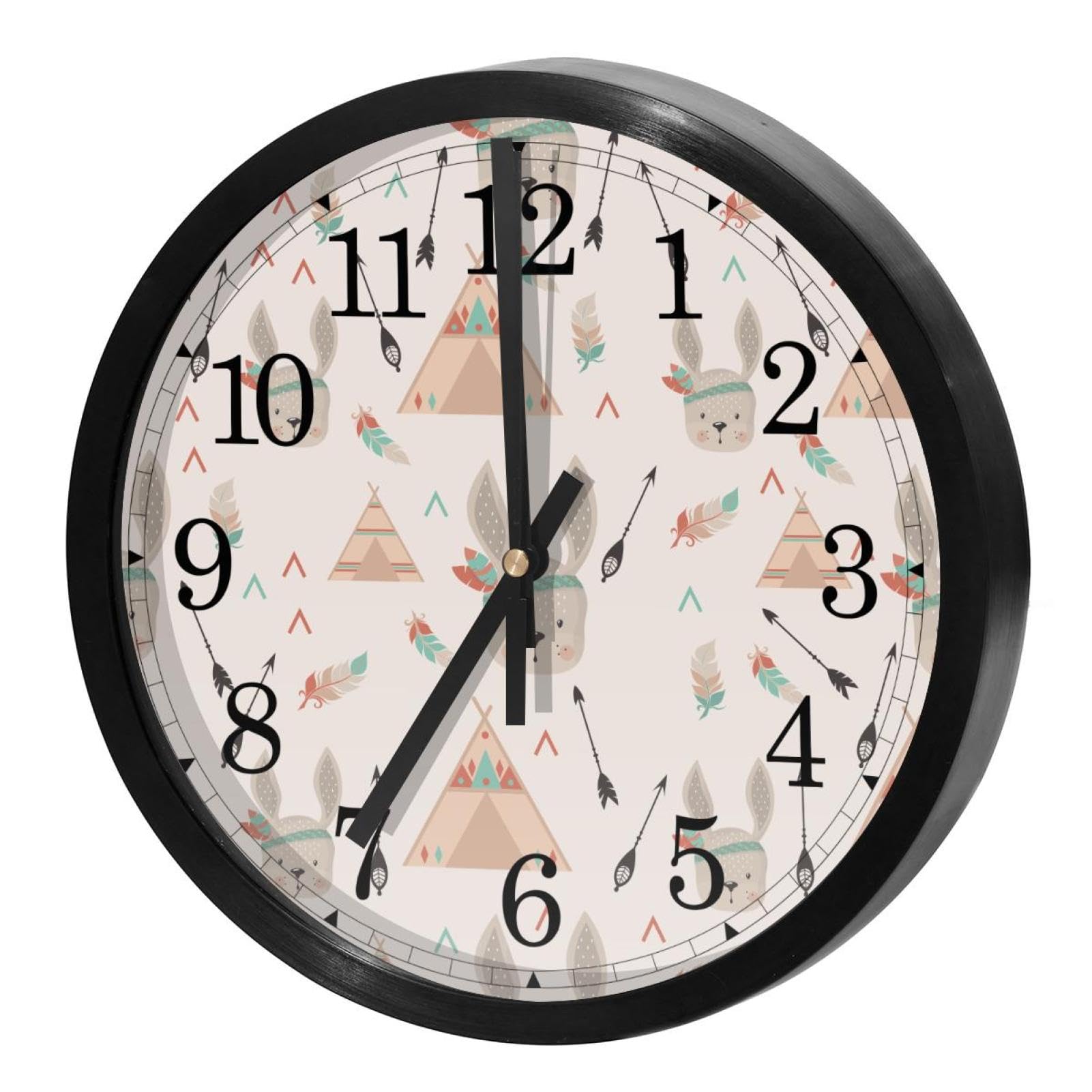 Horloge murale ronde pour maison et cuisine au design amusant de lapins