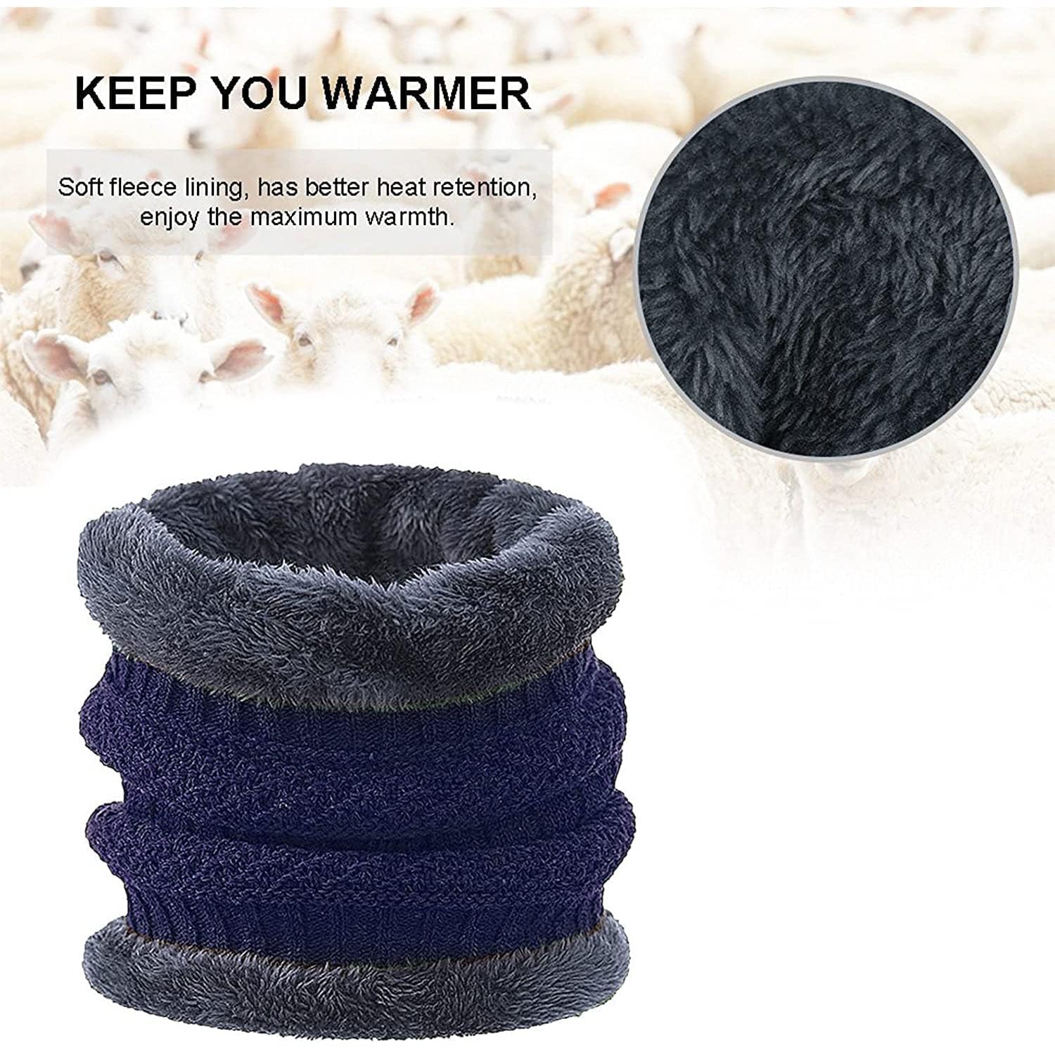 Brand Conquer Wool Beanie Cap & Muffler for Men & Women - Winter Cap With Neck Muffler - Soft Woolen Set (Blue, Free Size) - Image 4 thumbnail