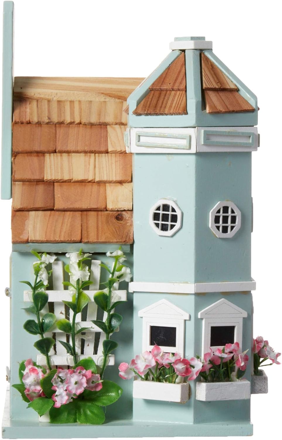 Home Bazaar Flower Pot Cottage Birdhouse, Blue