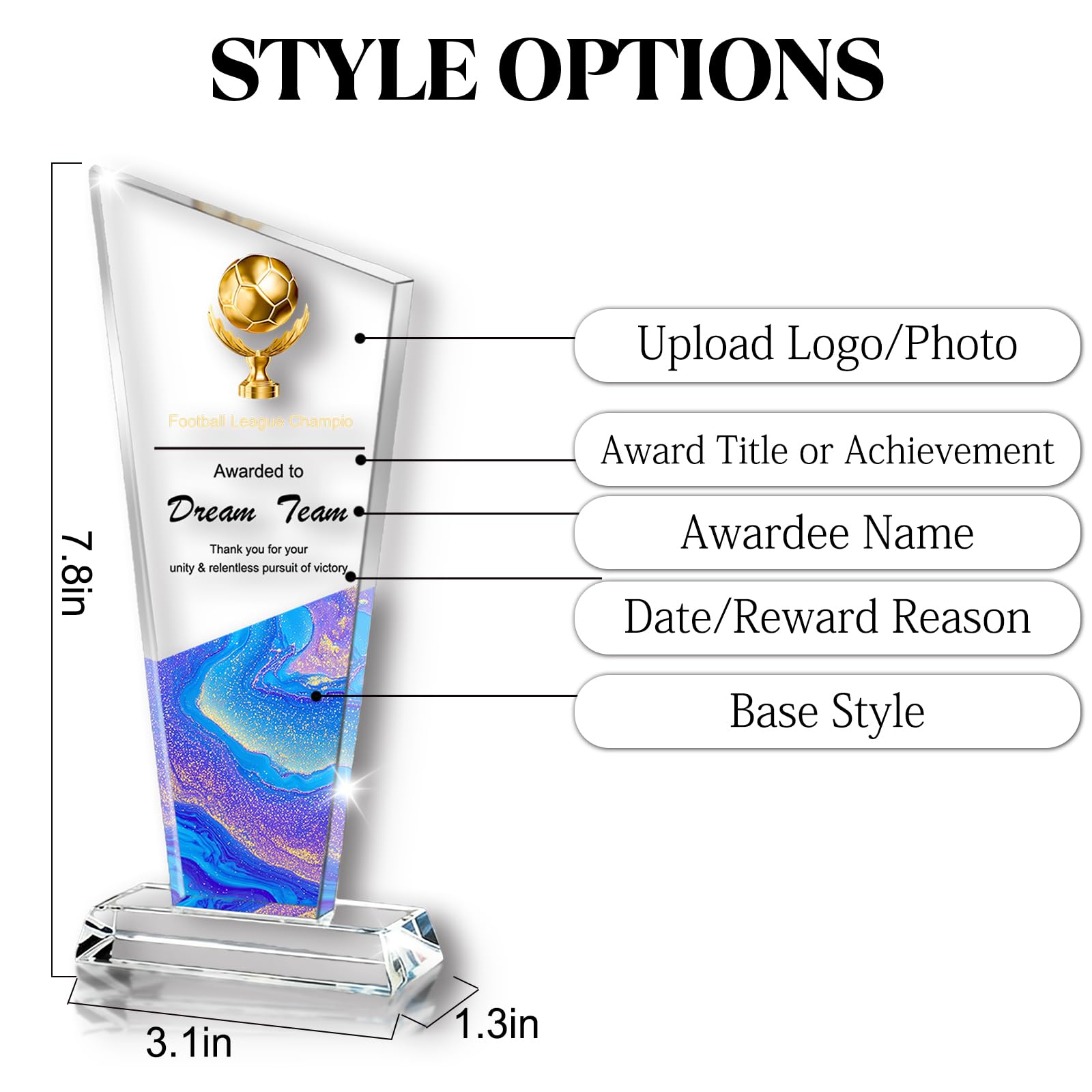 Trophée personnalisé en acrylique personnalisé avec texte logo photo, impression couleur UV Trophées en acrylique pour événements sportifs d'entreprise, événements académiques, cadeaux de remerciement - 3
