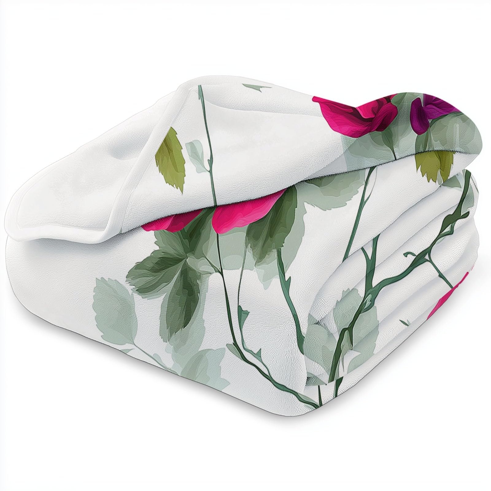 Genérico Manta de Forro Polar de Franela 220 x 240 cm, Crema Manta Estampada con Retro Flores Rosas Rosadas Enredaderas - Invierno Calentitas para Niñas Niños Adultos