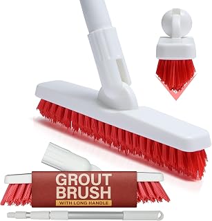 Grout Brush with Long Handle for Tile Floors - Extendable up to 53" - Shower Scrubber for Cleaning Tile Grout - Shower Cleaning Brush and Floor Scrub Brush with Long Handle by Foxtrot Living
