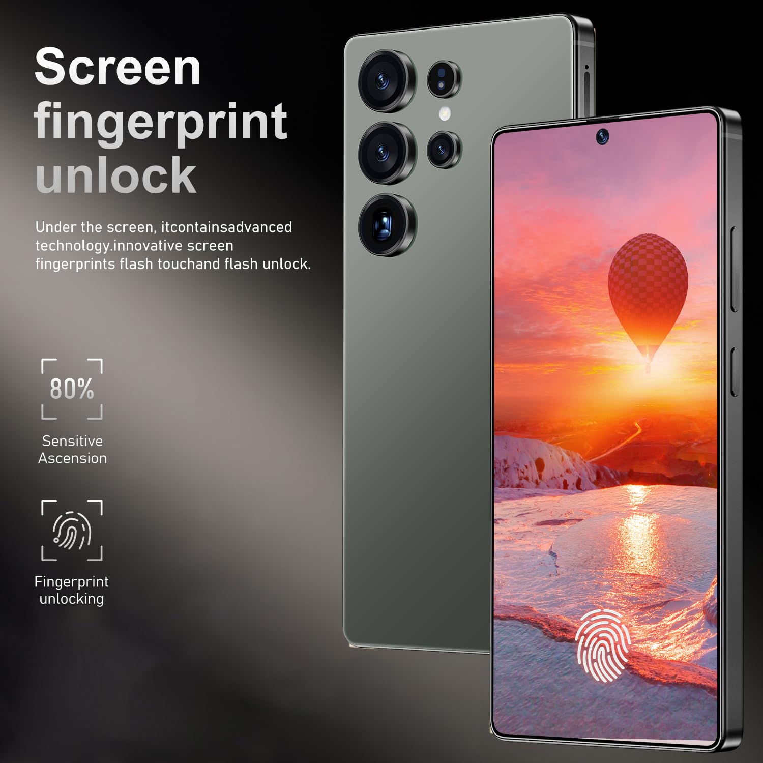 ULUCAN Reise-Smartphone für S26 Ultra mit integriertem Stift, entsperrte Mobiltelefone für Kinder, Jugendliche und Senioren, 16 GB/1 TB, 7,3-Zoll-HD, 8000 mAh, Dual-SIM-Karte, GPS,Grey-1TB
