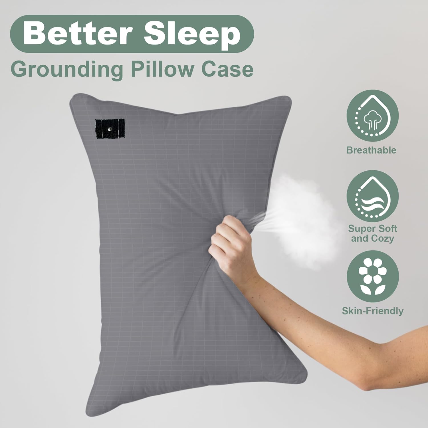 2PCS 20"*30"Grounding Pillowcase with Grounding Cord, Soft and Comfortable Cotton Grounding Pillow Cover, Reduce Inflammation Sleep Therapy Conductive Pillowcases (Gray)