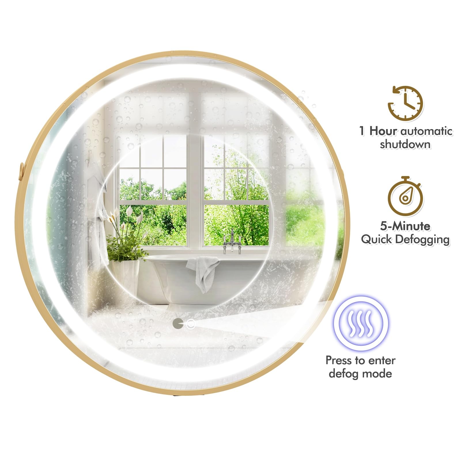 LIFEZEAL Specchio Bagno, 60x60 cm, Specchio Rotondo con Luce di 3 Colori, Specchio Tondo da Parete con Led Luminosità Regolabile 5%-100%, Interruttore Touch e Funzione Antiappannamento