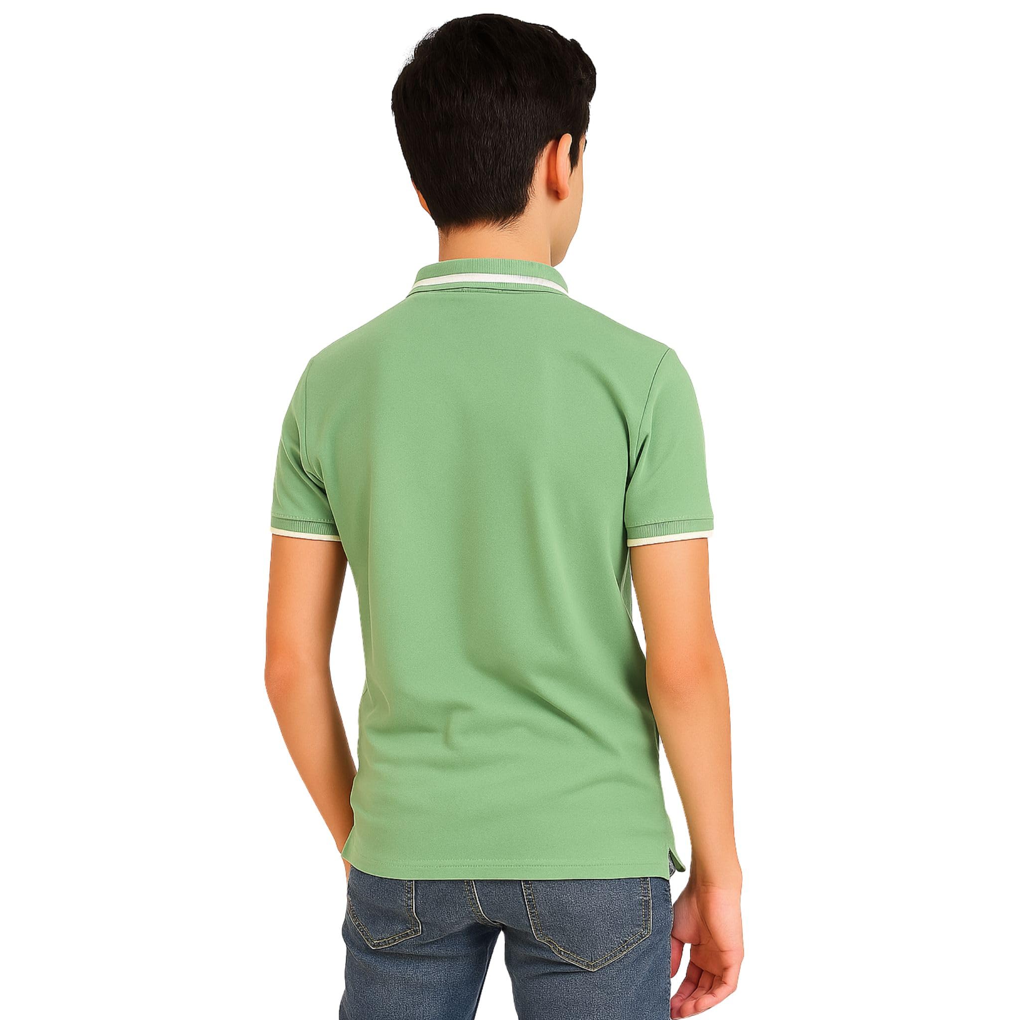 TotzTouch Boys Premium Polo Collar Tshirt with Stylish Chest Print Raglon Printed Sleeve Sage Green Color Age 15 to 16 Years - Image 2 thumbnail