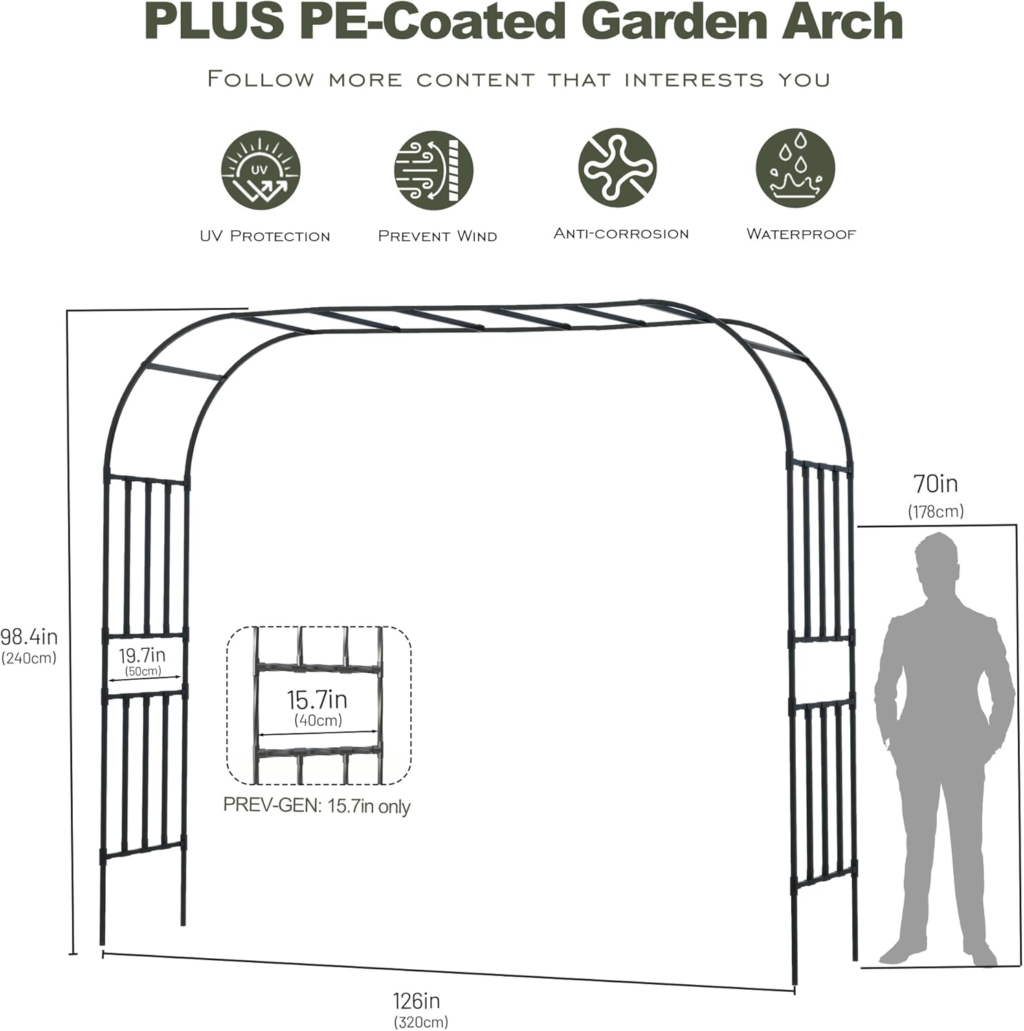 Square Tube Garden Arch Trellis, 10.5FT x 8.2FT Metal Arbor, Outdoor Trellis for Climbing Plants, Black