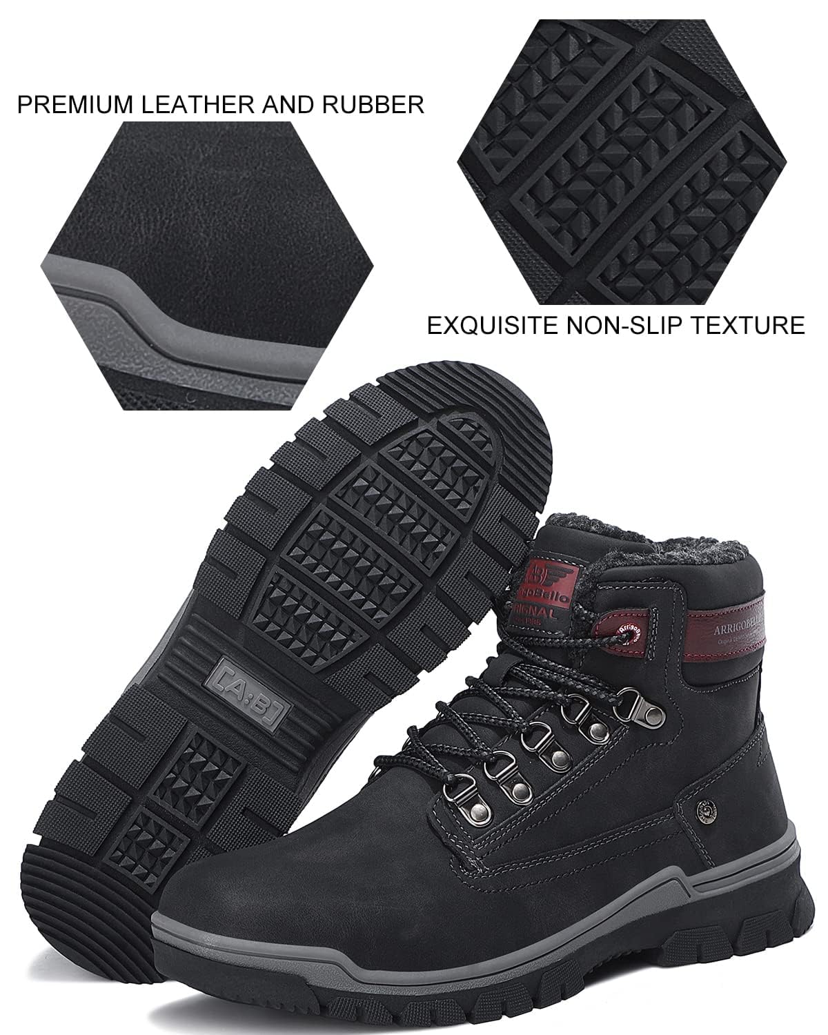 ARRIGO BELLO Stivali Uomo Invernali Scarpe Inverno Calda Foderato Montagna Antiscivolo Trekking Boots Scarponcini Neve Taglia 41-46EU