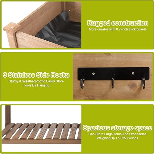 Miniatura 14 de Cama de jardín elevada con ruedas, caja de jardín elevada de madera con pestañas de conexión W, para verduras, flores, hierbas, estante