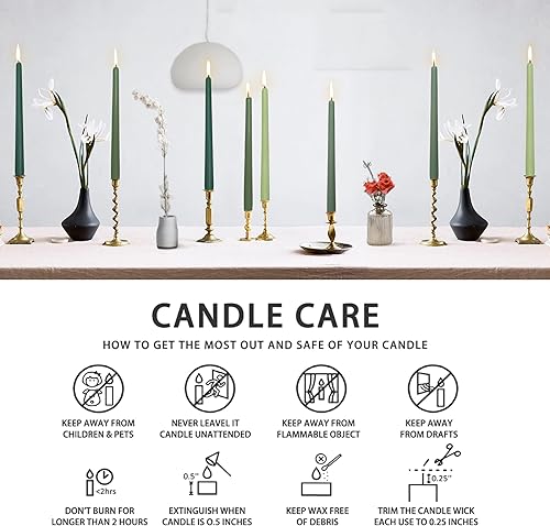 Miniatura 6 de Gedengni 8D4PC-GREENGRA - Velas cónicas perfumadas de color verde, velas cónicas sin humo de 10 pulgadas, velas sin goteo para boda, hogar, cena,